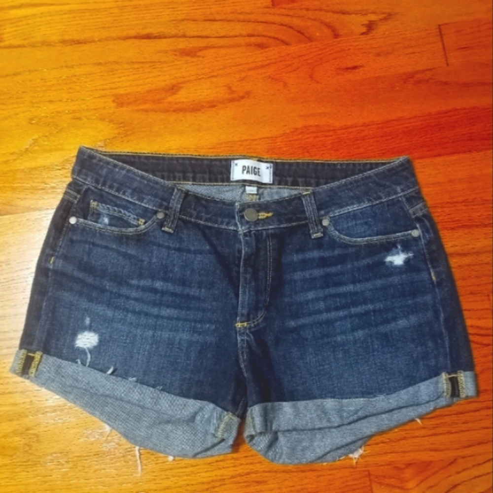 PAIGE Jimmy Jimmy distressed womens cuffed denim jean shorts Size 28